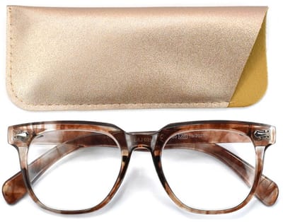 Lilly&June Trendy lichtgewicht Leesbril lichtbruin transparant gevlamd met zilveren luxe ornamenten sterkte +1