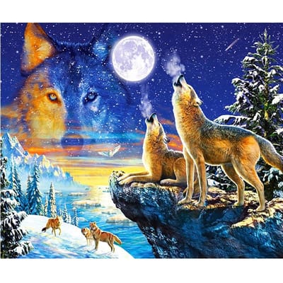 Broderie diamant loup mosaïque cristal 5D point de croix peinture diamant bricolage autocollant décor 20X30CM blue