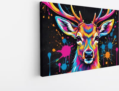 Saammp Canvas Schilderij - Abstract kleurrijk hert - Natuur - Dieren - 45x30 - Foto op canvas - Wanddecoratie - Muurdecoratie Woonkamer - Slaapkamer decoratie - Canvas Print