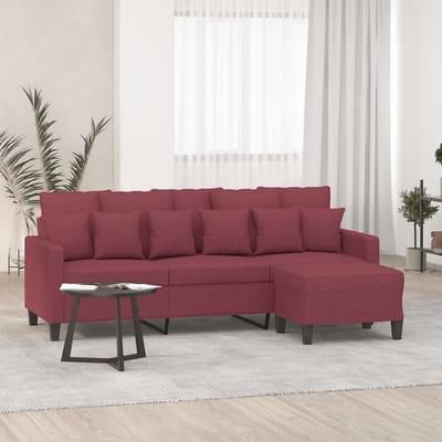 vidaXL - Driezitsbank - met - voetenbank - 180 - cm - stof - wijnrood