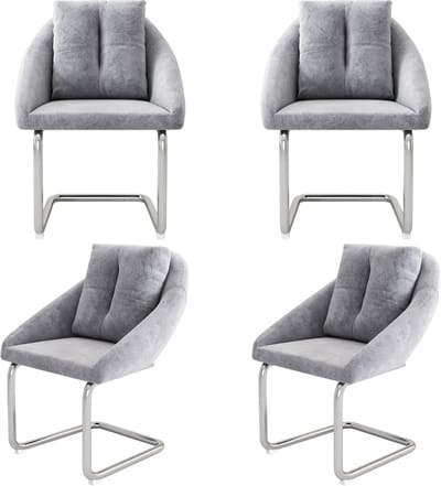 Merax Fluwelen Eetkamerstoelen Grijs – Set van 4 Luxe Draaistoelen met Kussen en Gewelfde Poten