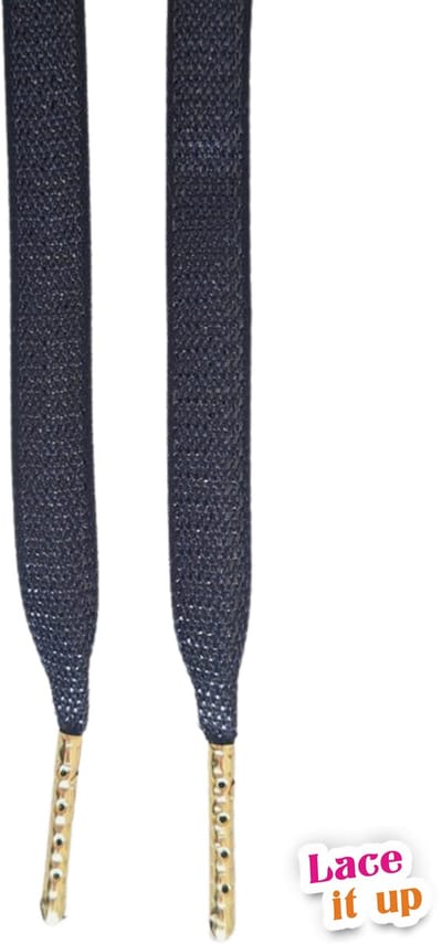 Schoenveters plat uni zwart metallic - 100cm met zilveren nestels - Lace it Up veters voor wandelschoenen, werkschoenen en meer