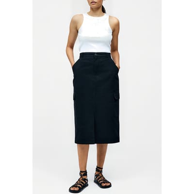 French Connection Cargo Midi Skirt Ss25 Black Size: 6 | Midi Skirts Outlet | Dames | Zwart