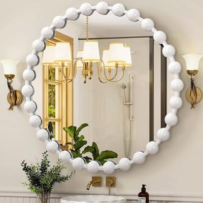 Dailygoods- Ronde Spiegel 50 cm - Decoratieve Wanddecoratie - Sferische Metalen Omlijsting - Geschikt voor Badkamer/Slaapkamer - Op te Hangen - Wandspiegel