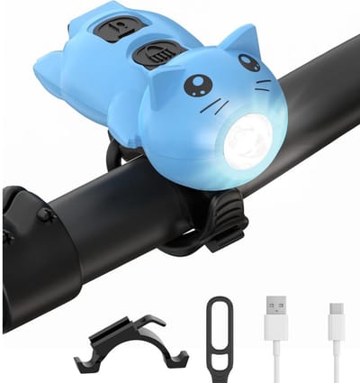 GELLDG Kinderstepverlichting - Kinderfietsverlichting - USB oplaadbaar - Kinderwagenverlichting - LED-waarschuwingslicht met claxon - 3 lichtstanden - Waterdicht - Blauw