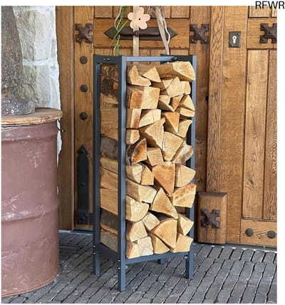 RFWR® Metalen haardhoutrek antraciet 33 x 25 x 90 cm - Houtopslag voor de tuin