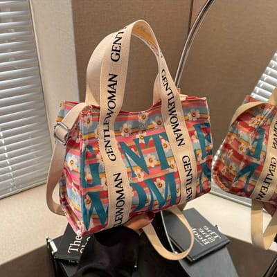 Dames Casual Bloemenprint Crossbody Tas met Afneembare Riem & Drukknop Sluiting Duurzame Dagelijkse Tote voor Winkelen, Werk, Veelzijdige Handtas beige