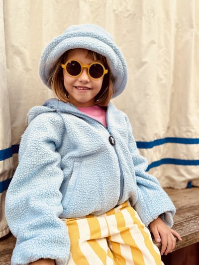 Ducksday - Omkeerbare jas - Baby - Jongen - Meisje - Waterdicht - Sherpa fleece - Winddicht - Bomberjacket - Jeans blauw - Lichtblauw teddy - Unisex - maat 74 - valt klein