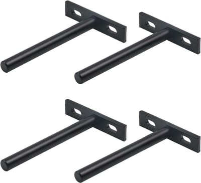 4 stuks Zwevende plankbeugels - Stevige blinde plankbeugels - Verborgen meubelplankbeugels - Verborgen wandbeugels voor zwevende houten planken (zwart, 5 inch)