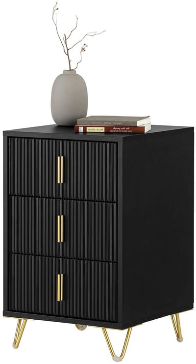 SoBuy Nachtkastje Modern - Bijzettafel met 3 Laden - Compacte Salontafel voor Slaapkamer en Woonkamer - Zwart, 40 x 40 x 63 cm, FBT115-L-SCH