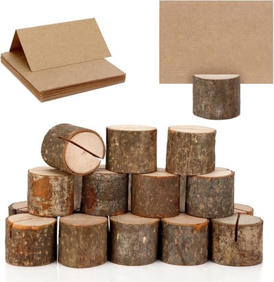 40x Houten Tafelkaarthouders - Rustieke Houten Naamkaartjes voor Bruiloft & Feest