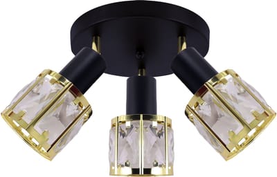 DUNBAR - Plafond Spot - 3 x E14 Fitting - 1 spotjes op plafondplaat - Modern - Zwart / goud- Glas - excl. lichtbron - Plafondspot voor woonkamer, slaapkamer of keuken.