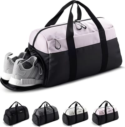 PromoHome Sporttas & Reistas met Schoenenvak en Waterdicht Natvak - Tas voor de Gym, Fitness, Reizen en Outdoor Activiteiten - Dames en Heren - Medium Formaat 56x30x32 cm "ZwartRoze"
