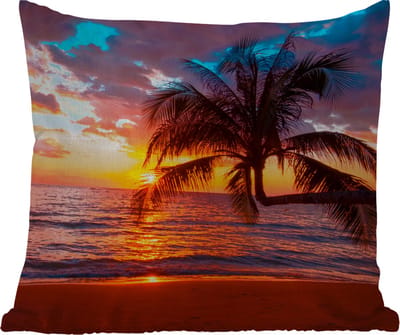Tuinkussen - Palm - Zonsondergang - Strand - Zee - Horizon - 40x40 cm - Weerbestendig