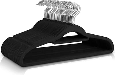 FEDEC Suede kledinghangers - Voordeelverpakking - 50 Stuks - Zwart