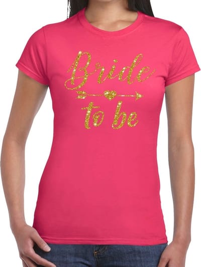 Bride to be Cupido t-shirt - roze - voor dames - voor de bruid/ vrjgezel - Vrijgezellenfeest kleding - goud glitter print S
