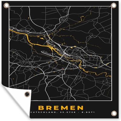 Tuin poster Bremen - Stadskaart - Plattegrond - Duitsland - Kaart - Goud - 200x200 cm - Tuindoek