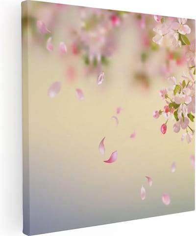 Artaza Canvas Schilderij Bloemen - 30x30 cm - Klein - Muurdecoratie Bloesem Roze - Wanddecoratie Lente - Kamer Accessoires