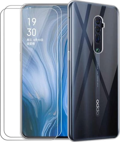 Hoesje Geschikt voor: Oppo Reno 2Z - - Soft TPU Siliconen Case & 2X Tempered Glas Combi - Transparant