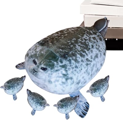 Zeehond Knuffel - Pluche Kussen Dierenpop - Decoratie en Comfort - Met Vak voor Puppen - 50 cm - Grijs