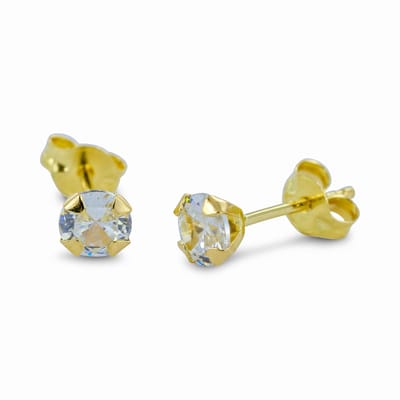 New Bling 9NBG-0418 Gouden Oorknopjes - Dames - Zirkonia - 4 mm Doorsnee - 14 Karaat - Goud