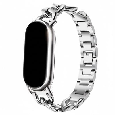 Stalen bandje - geschikt voor Xiaomi Mi Band 10 / 9 / 8 / Xiaomi Smart Band 10 / 9 / 8 - rvs staal met druksluiting - zilver