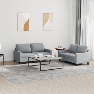vidaXL - 2-delige - Loungeset - met - kussens - stof - lichtgrijs