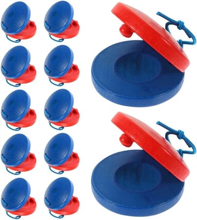 Houten Kindercastagnetten - Vingerpercussie Instrumenten - Muzikaal Talent Ontwikkelen - Geïnspireerd Door Orff - 12 Stuks - Multicolor