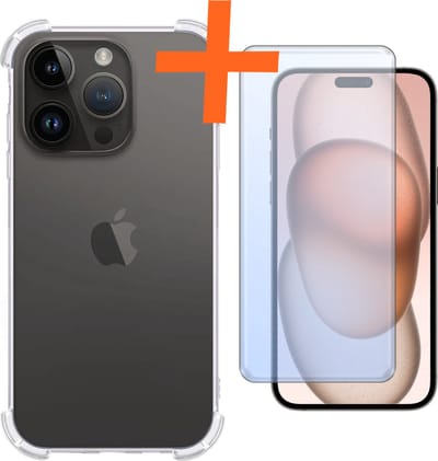 Hoes - Met Screenprotector - Geschikt voor Apple iPhone 15 Pro - Sterk & Shockproof - Siliconen Case - Back Cover - Telefoon Hoes - Shock Proof - Transparant