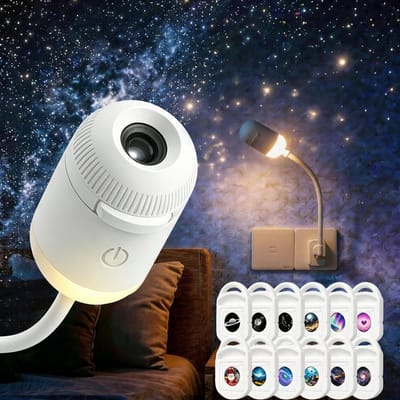 Namajunas – 2-in-1 sterrenprojector & nachtlamp -Sterrenhemelprojector– 12 films, 360° draaibaar – Sfeerverlichting auto – Dimbare LED, touchbediening – USB op zakformaat – Voor kinderkamer, slaapkamer & auto-accessoires interieur