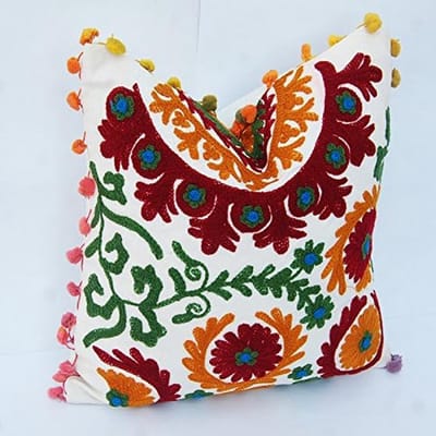 Kussenhoes 16x16, borduurwerk, decoratieve sierkussen, Indiase Bohemian hippie outdoor kussens, Pom Pom Boho kussenshams (20)
