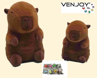 Capibara Plush - Capybara pluche - knuffel - 2 stuks ouder 29 cm en kind 19 cm inclusief sleutelhanger lichtje - uitdeelcadeautje - traktatie