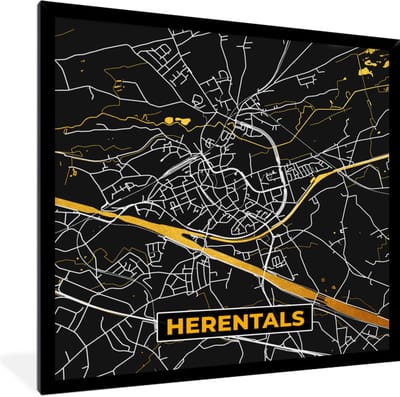 Fotolijst incl. Poster - Plattegrond - Herentals - Stadskaart - Kaart - Goud - 40x40 cm - Posterlijst
