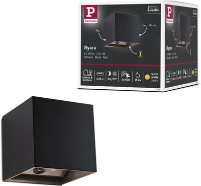 LED wandlamp op accu Nyara IP44 3000K 100x104 mm 2x1W Zwart
