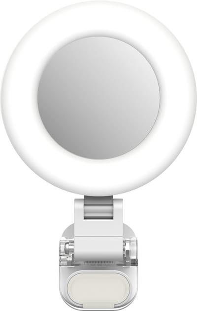 Telesin Mini Selfie Ringlamp met klem voor smartphone - Met Ingebouwde Spiegel - 3 Lichtkleuren & Dimbaar - Wit