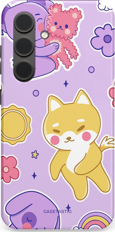 Casetastic hoesje geschikt voor Samsung Galaxy S24 - Dubbellaagse bescherming - Knuffelvriendjes - Fashion Case - Lichtroze Lila Goud