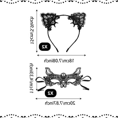 4-delige set kattenmasker en kattenoren hoofdband, kant kattenoren, feestmasker voor Halloween, carnaval en kostuums