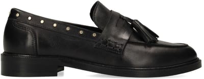 Manfield - Dames - Zwarte leren loafers met studs - Maat 36