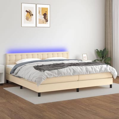 vidaXL - Boxspring - met - matras - en - LED - stof - crèmekleurig - 200x200 - cm