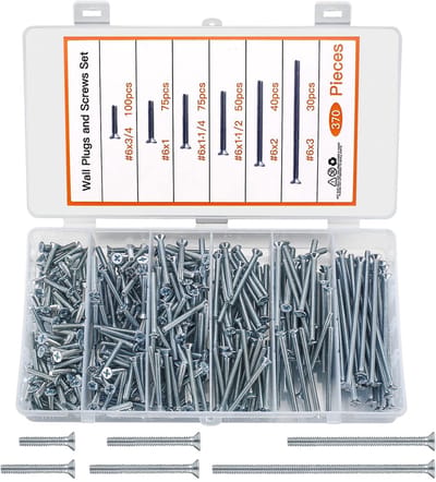 Dailygoods- Apparaatschroeven Set van 370 Stuks - Plat Hoofd/Kruiskopschroeven - Inbouwdoosschroeven - Verzonken Bouten - Gegalvaniseerd Materiaal - Corrosieweerstand - Machineschroeven
