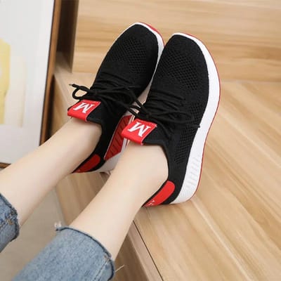 Fly Woven Mesh Ademende Sneaker Dames Nieuwe Casual Schoenen Mode Kokosnoot Trendy Schoenen 40 black