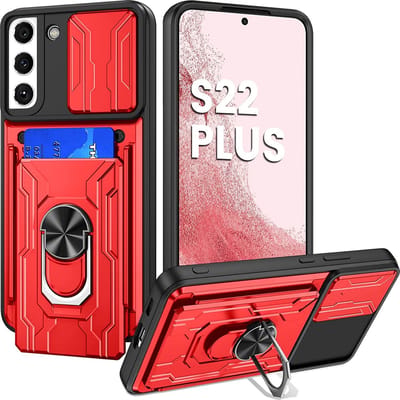 Hoesje Geschikt Voor Samsung Galaxy S22 Plus hoesje met pashouder - camera bescherming cover en ring houder – rood – oTronica