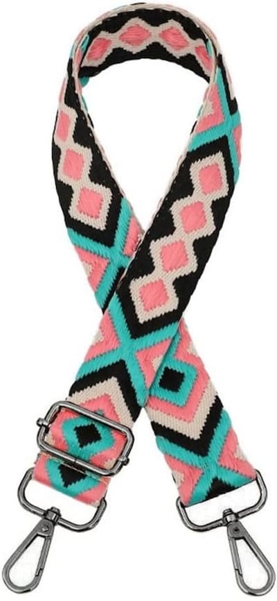 Verstelbare Boho Schouderband voor Dames, Breed 3.8 cm, Ideaal voor DIY Projecten en Modeaccessoires in Zwart, Roze en Groen