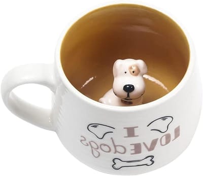 Hondenmok Keramiek - Koffiebeker Mok - Drinken van warme dranken - Met 3D Hondenfiguur - 340 ml - Wit