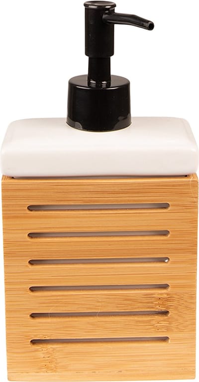 Clayre & Eef Zeepdispenser 10x6x19 cm Bruin Wit Keramiek