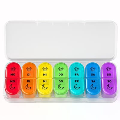 Solidchoice- Tablettenbox 7 Dagen - Medicijnbox 2 Vakken - Kleine Pillendoos - Lichtgewicht en Draagbaar - Veilig Sluiten - Pillenbox