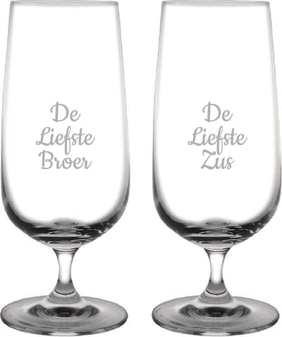 Gegraveerde bierglas op voet 41cl De Liefste Broer-De Liefste Zus