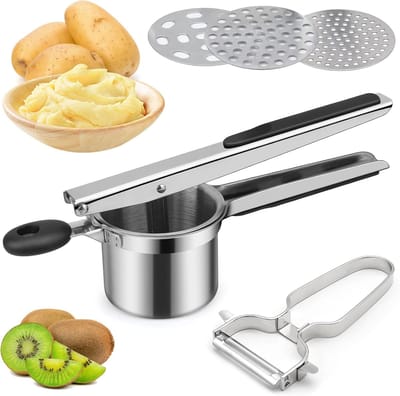 aardappelstamper, handmatige aardappelpers met 3 verwisselbare zeef en professionele dunschiller van roestvrij staal, voor aardappelpuree en fruit