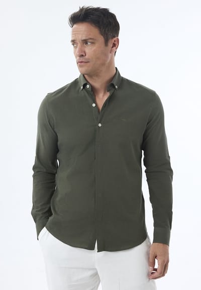 Jimmy Sanders Linnen Katoen Blend Shirt - Overhemd Heren Khaki - M