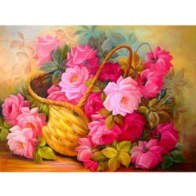 Rose fleurs basket-ball cristal pleine perceuse carré 5D diamant peinture point de croix rond strass 20X30CM pink